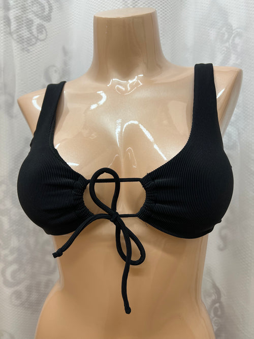 Recycled Rib Swim Crop Top With Centre Tie