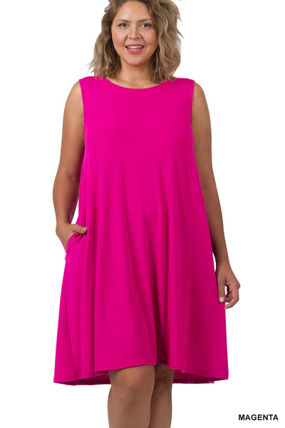 Flared Dress With Pockets - Magenta