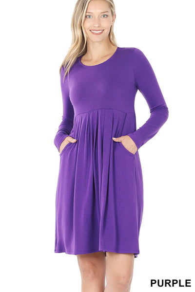 Long Sleeve Pleated Waist Dress