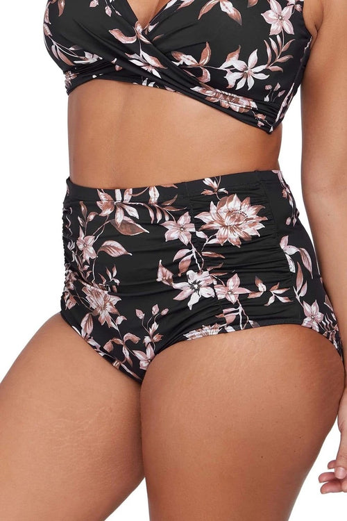 Om Sara Black Raphael High Waist Ruched Swim Pant