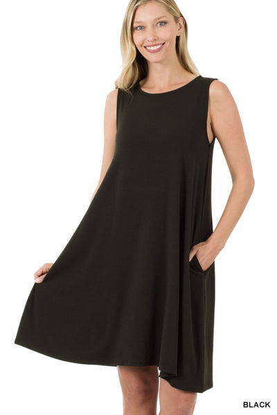 Flared Dress With Pockets - Black