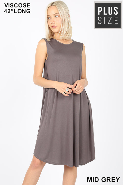 Flared Dress with Side Pockets - Grey