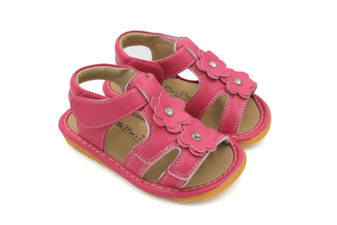 Girls Hot Pink Two Flower Sandals