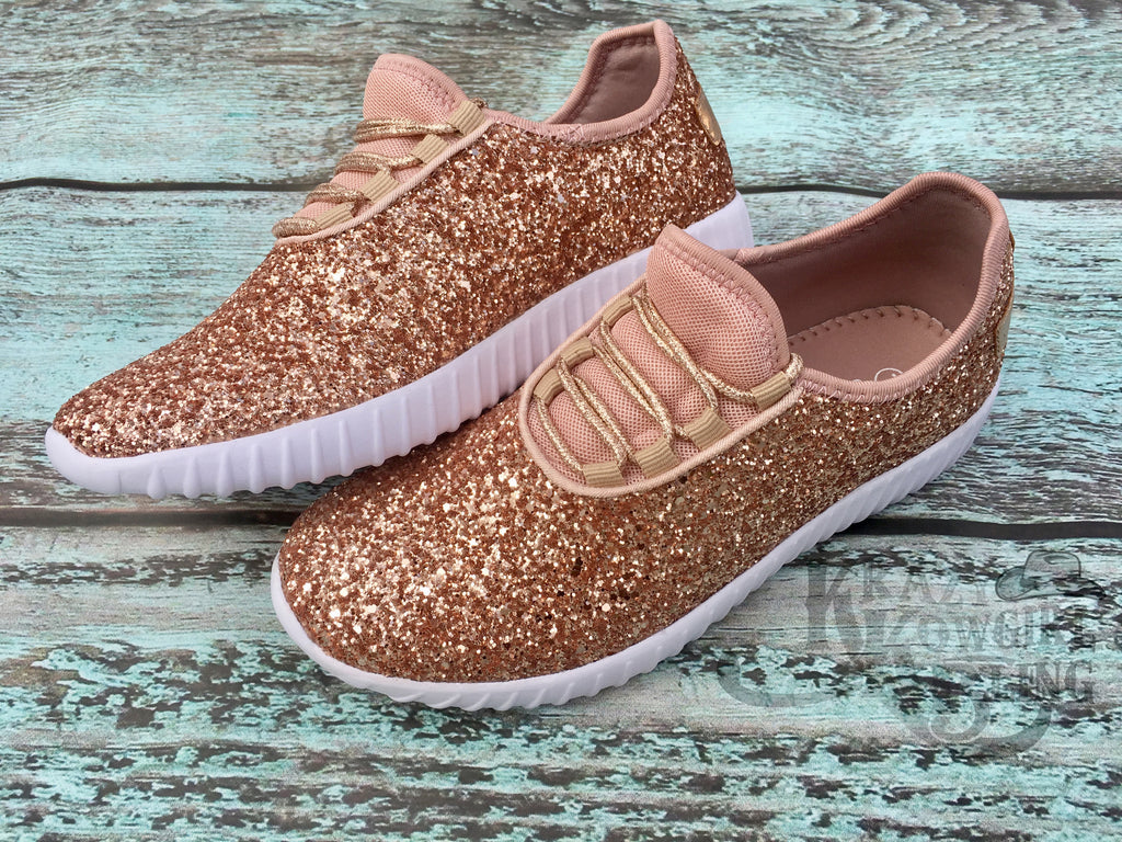 girls rose gold tennis shoes