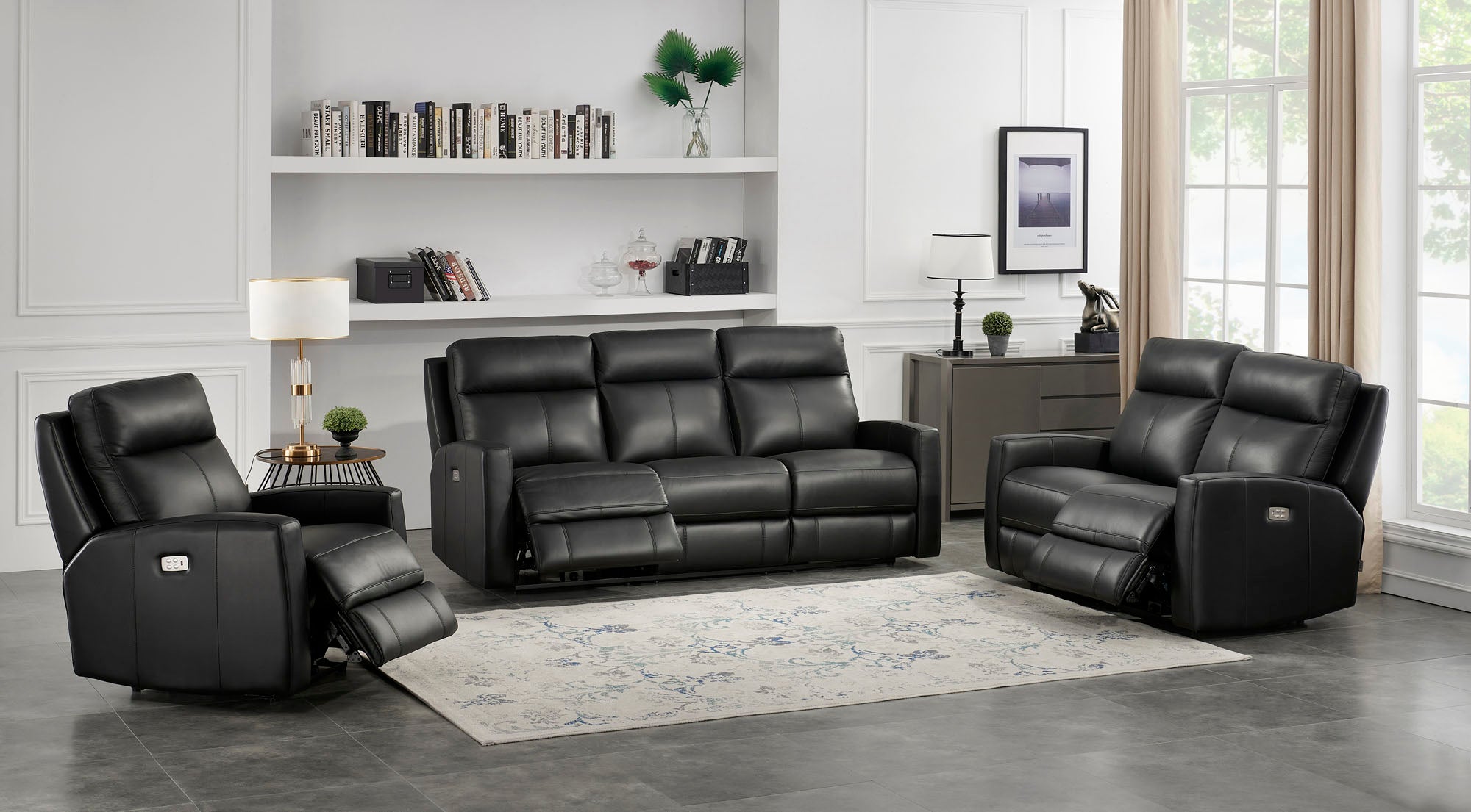 Modena Black Leather Reclining Sofa | MJM Furniture