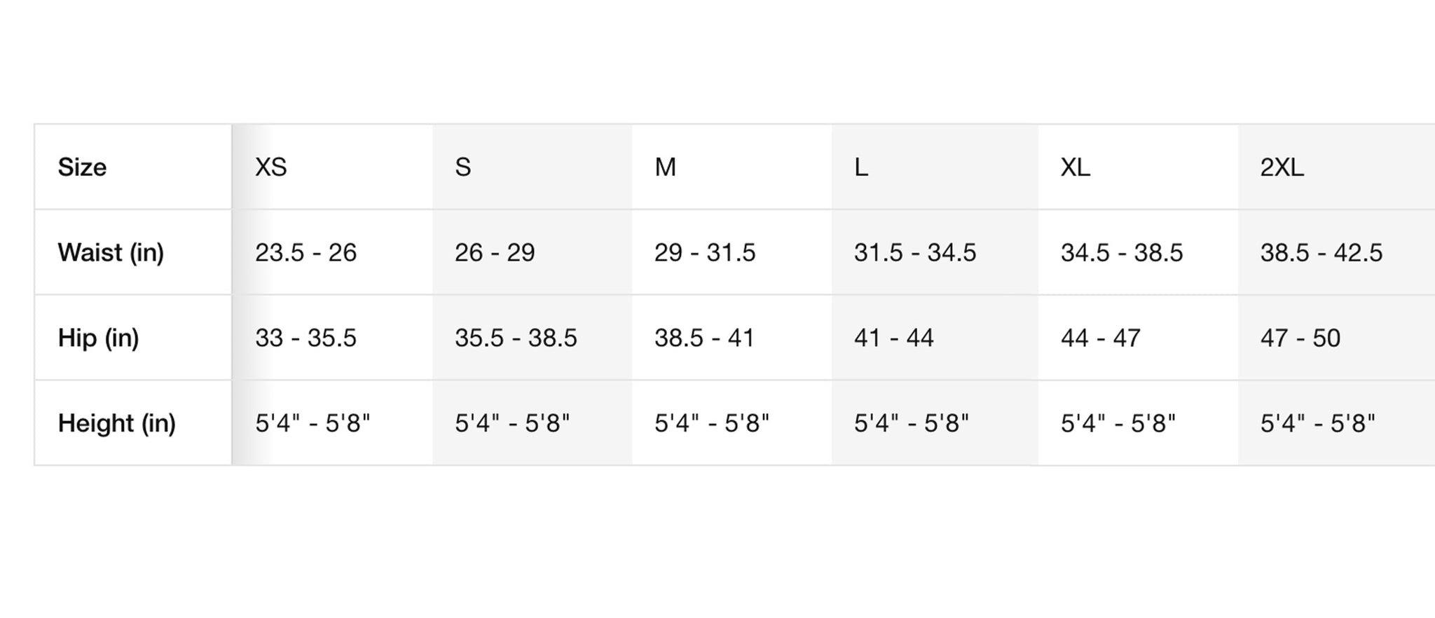 Women's Joggers Size Chart