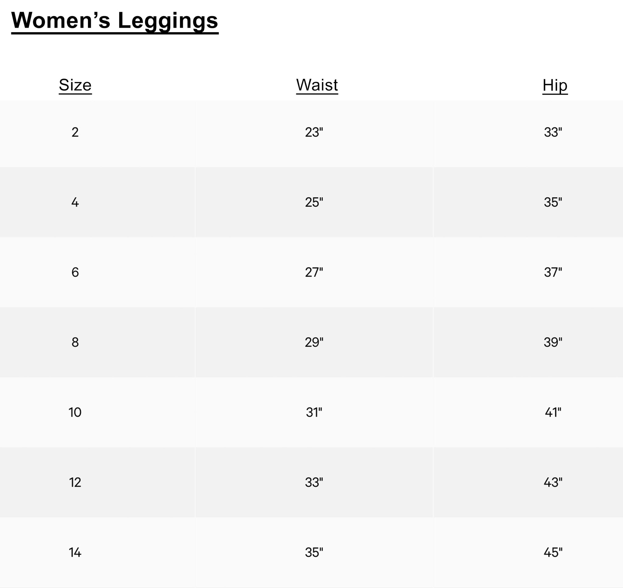 Women's Leggings Size Guide