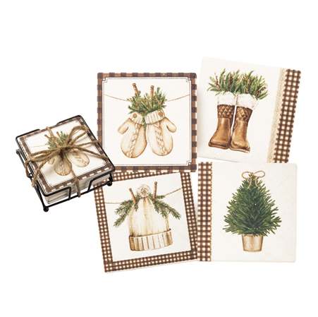 Winter Bundle Up Set of Four Coaster Set