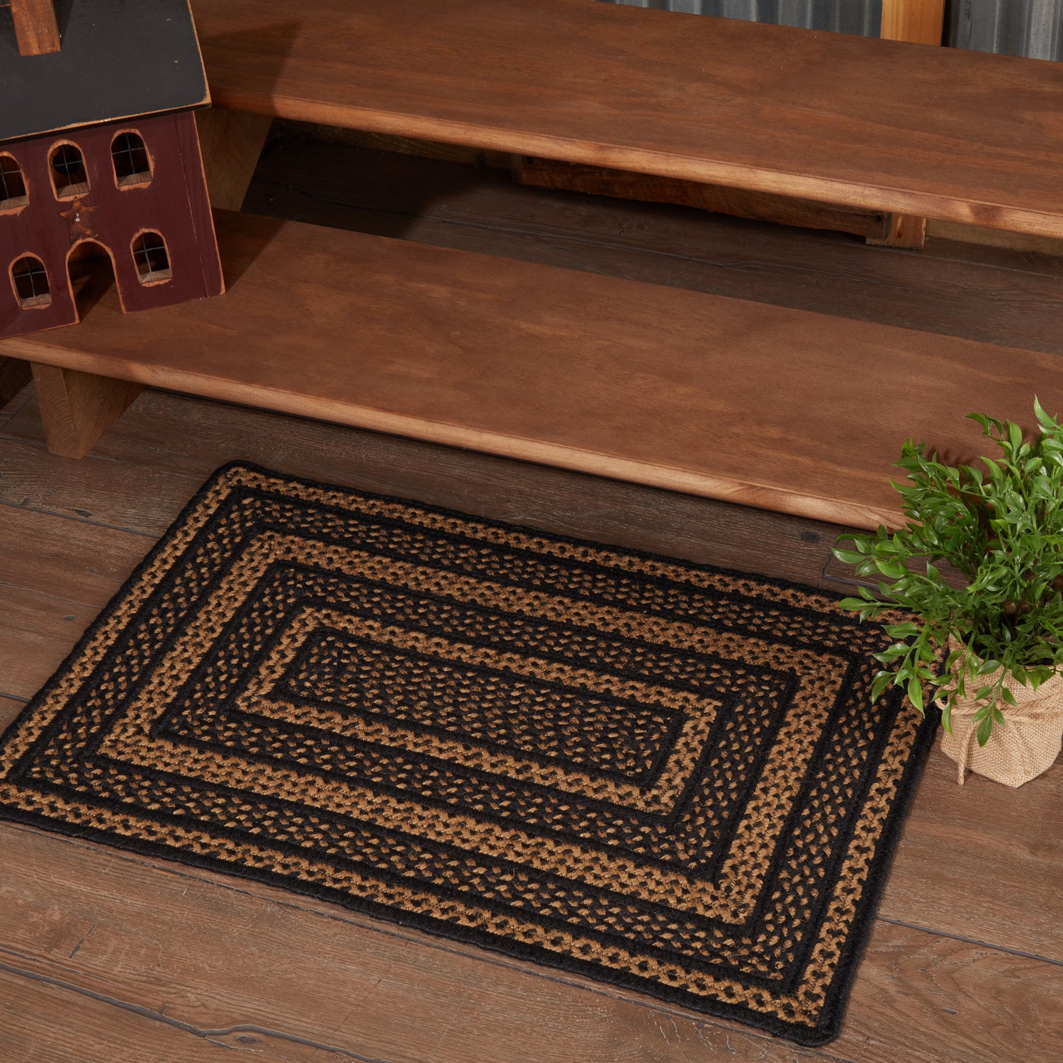 Black & Tan Jute Rug Rectangle with Pad