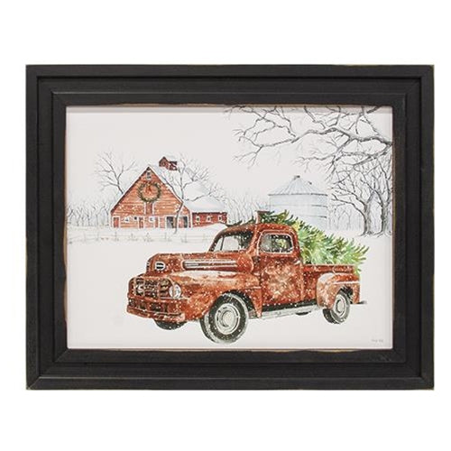 Christmas Cargo Truck and Barn 16" Framed Print