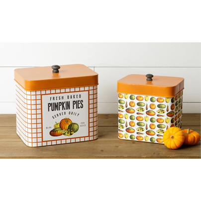 Set of 2 Fresh Baked Pumpkin Pies Nested Tins