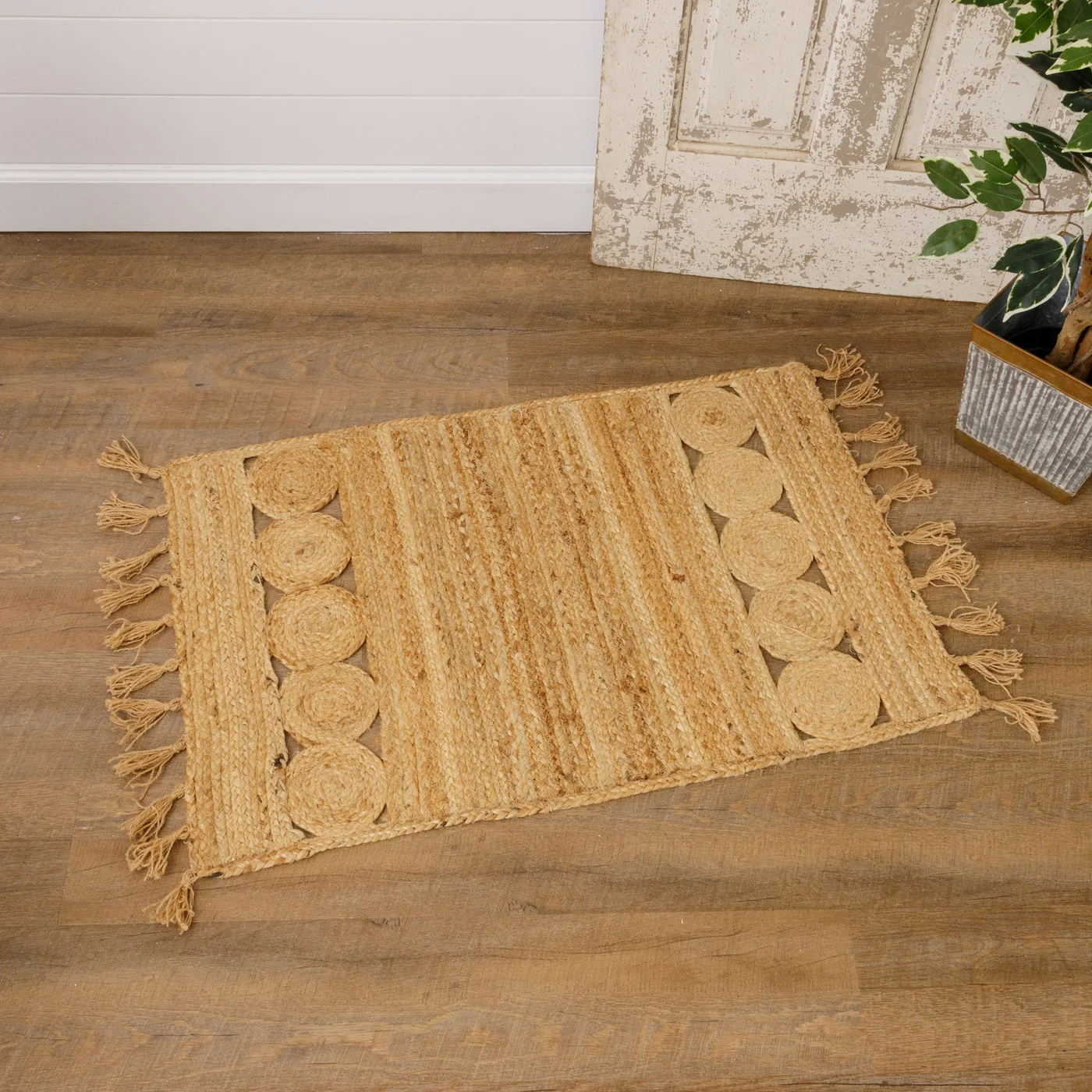 Natural Tan Jute Rug With Tassels