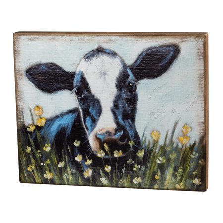 Cow in the Field Illustration 20" Box Sign