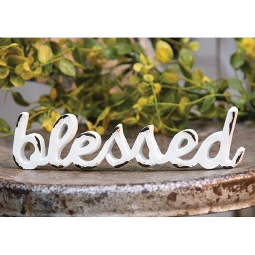 Blessed Distressed White Resin Figurine