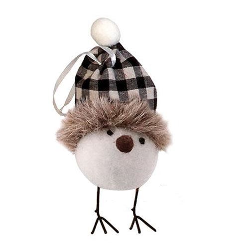 Black & White Buffalo Plaid Hat Bird Ornament