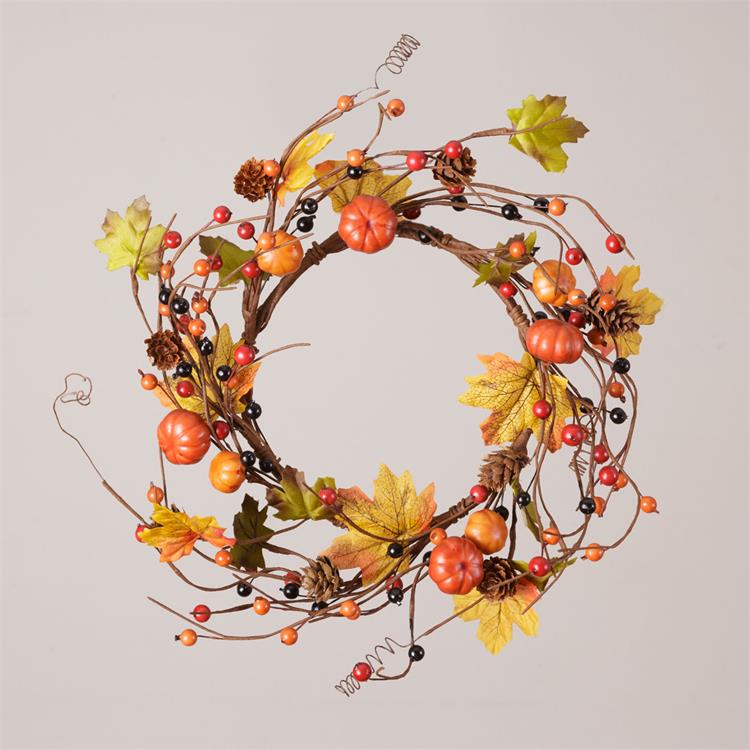 Pumpkins, Pinecones & Autumn Berries Twig Small Wreath Ring