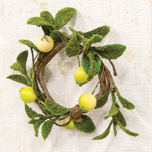 Green Leaf & Yellow Berries 4" Mini Faux Floral Ring