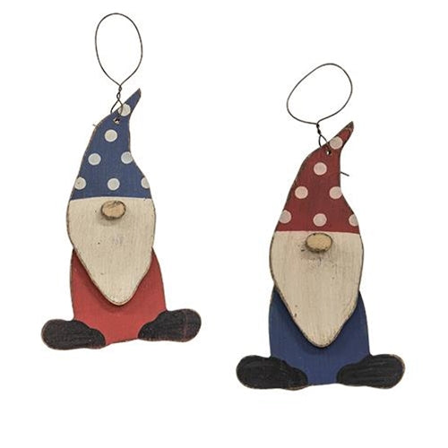 Set of 2 Red and Blue Polka Dot Hat Gnome Ornaments