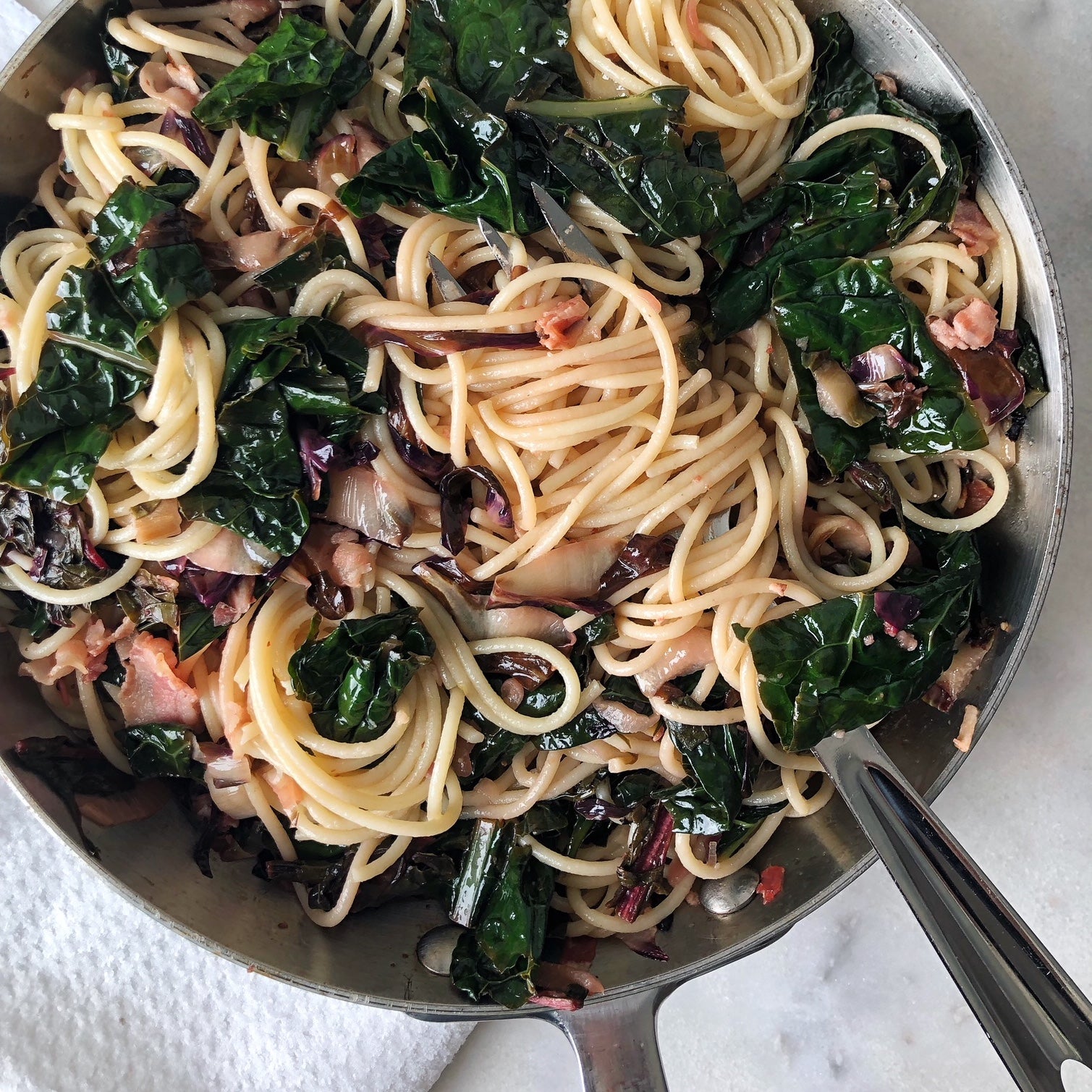 Sfoglini Spaghetti with Greens and Pancetta