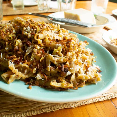 Porcini Trumpets with Mushroom Sauce and Crispy Shallots