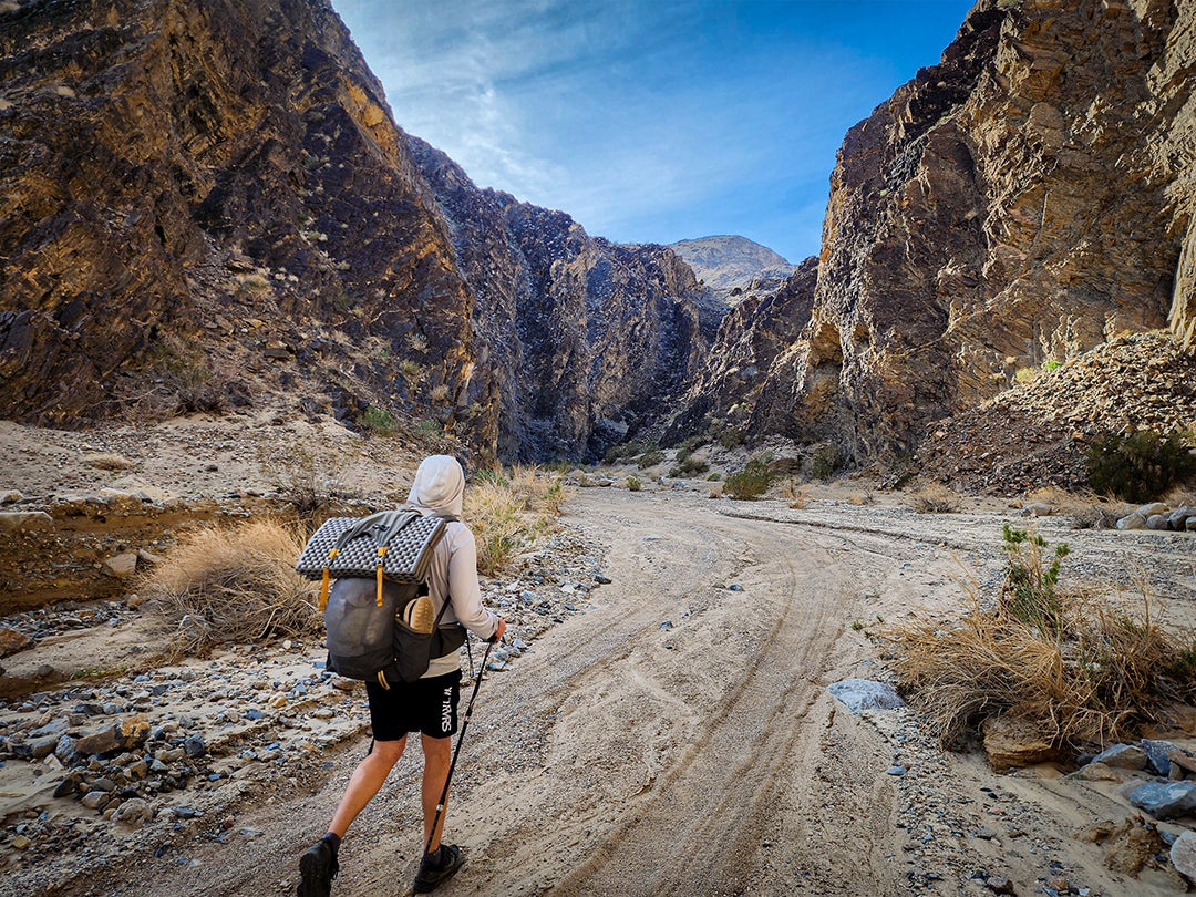 Hiker, Road, Canyon Walls, Cottonwood Mountains, Death Valley 
