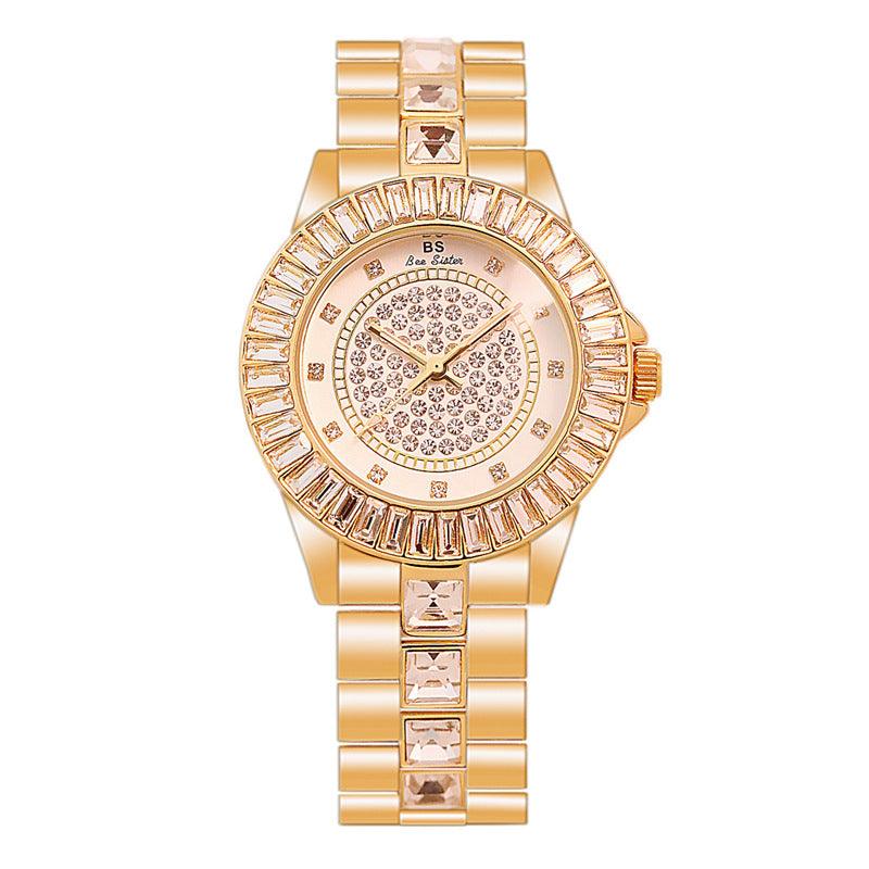 Stainless Steel Diamond Crystal Dial Quartz Watch