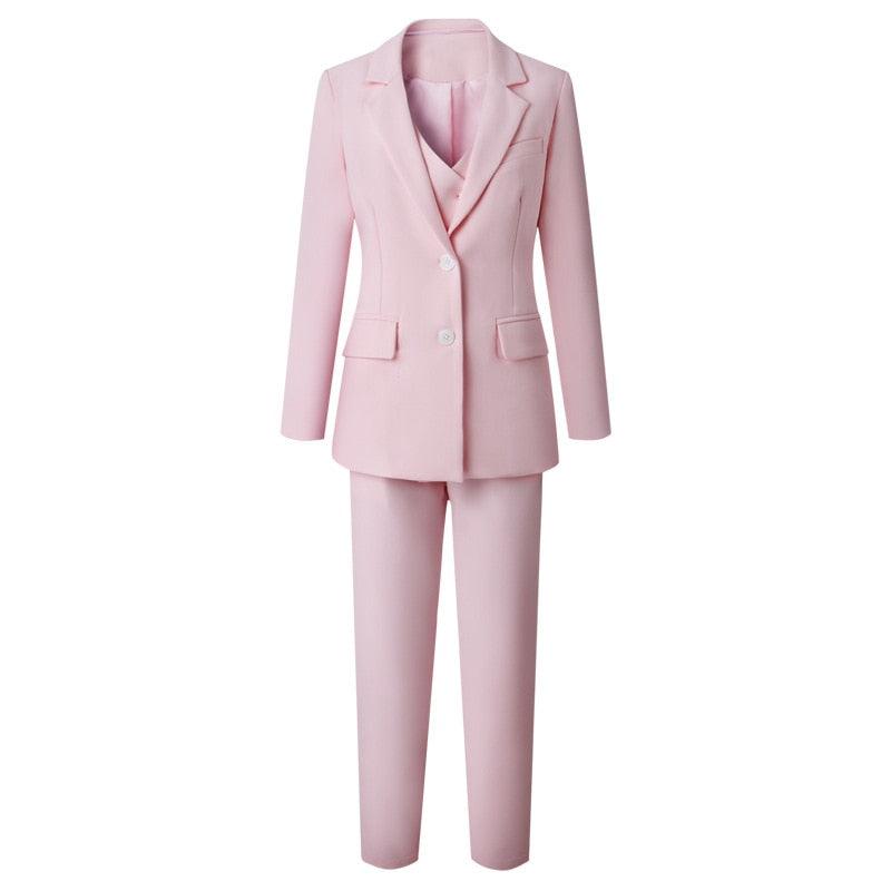 Pink Elegant Blazer+Vest+Pants Three Piece Set