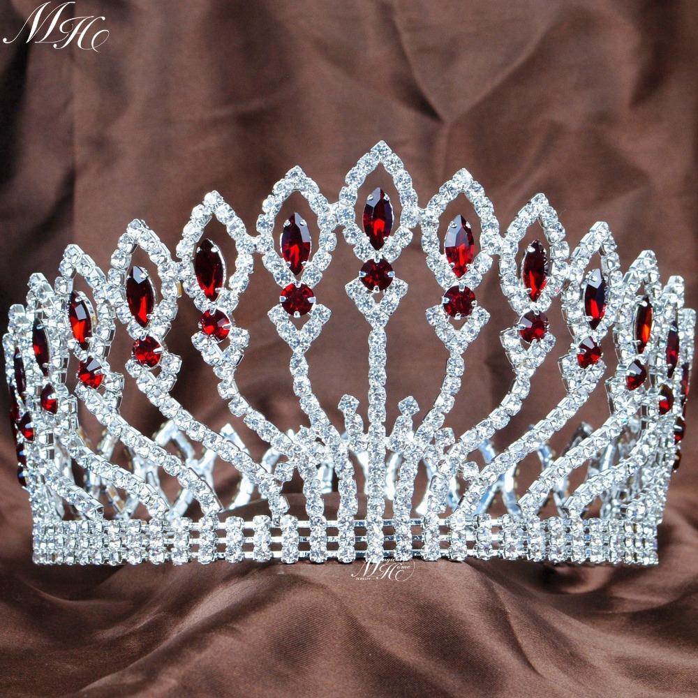 Full Round  Handmade Red Rhinestones Crystal Tiara