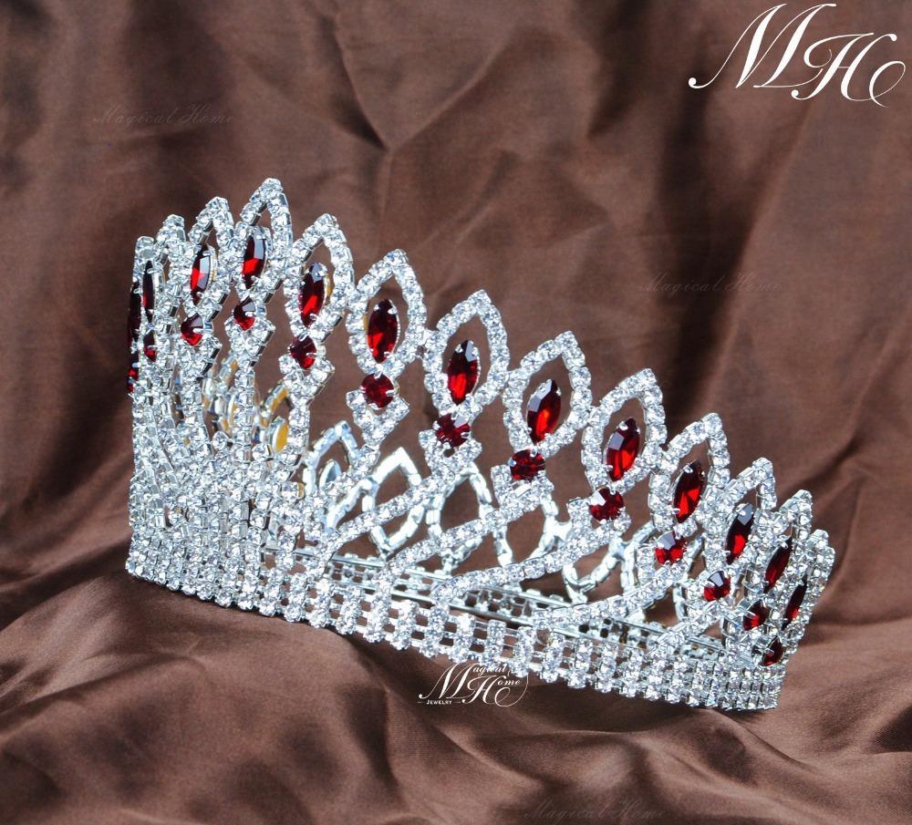 Full Round  Handmade Red Rhinestones Crystal Tiara