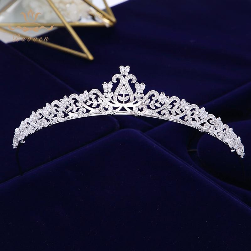 Elegant Leaves Design Zircon Wedding Tiara