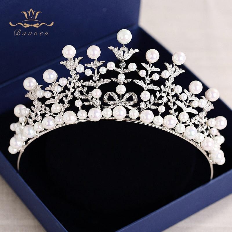 Fresh Water Pearls Wedding Luxury Zircon Crystal Tiara