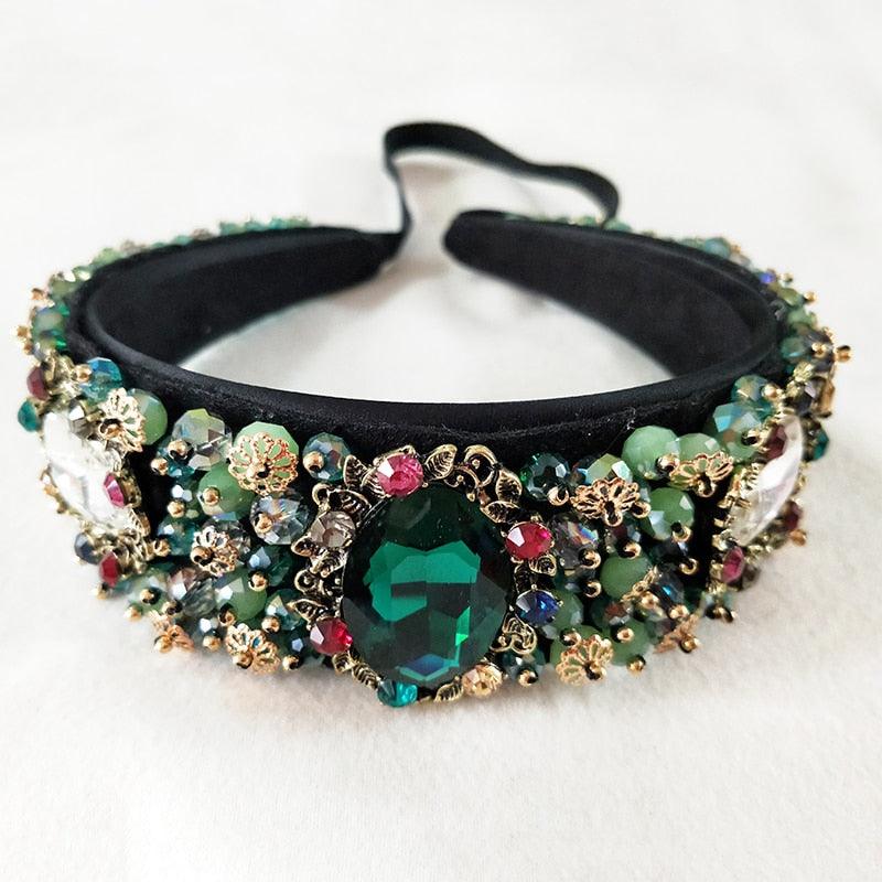 Rhinestone Beads Crystal Velvet Wide Headbands