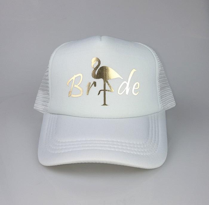 Flamingo Trucker Hat Gold Vinyl wedding party Bachelorette Baseball  team bride hats