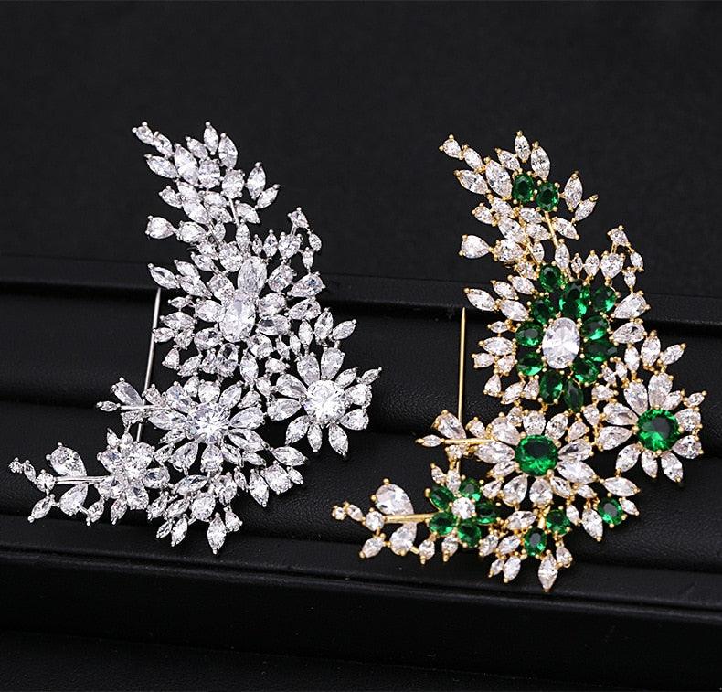 Fashion Luxury Cubic Zirconia Flower Brooch Suit Brooch Pin