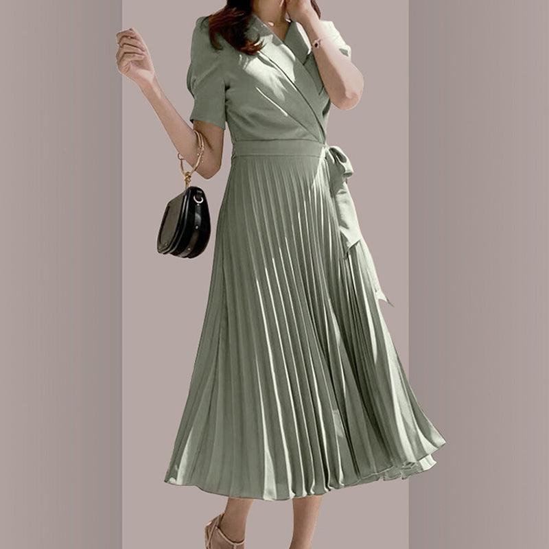 Vintage Pleated Swing Chiffon Midi Dress