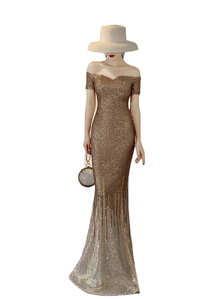 Elegant Sequins Fishtail Evening Dress