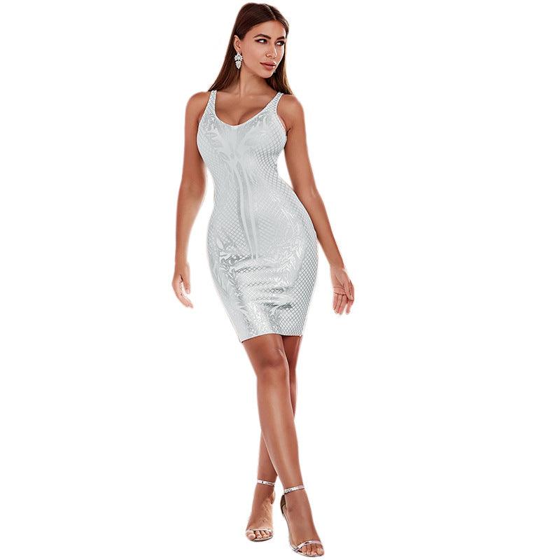 White Sequins Sleeveless Bandage Club Party Dress