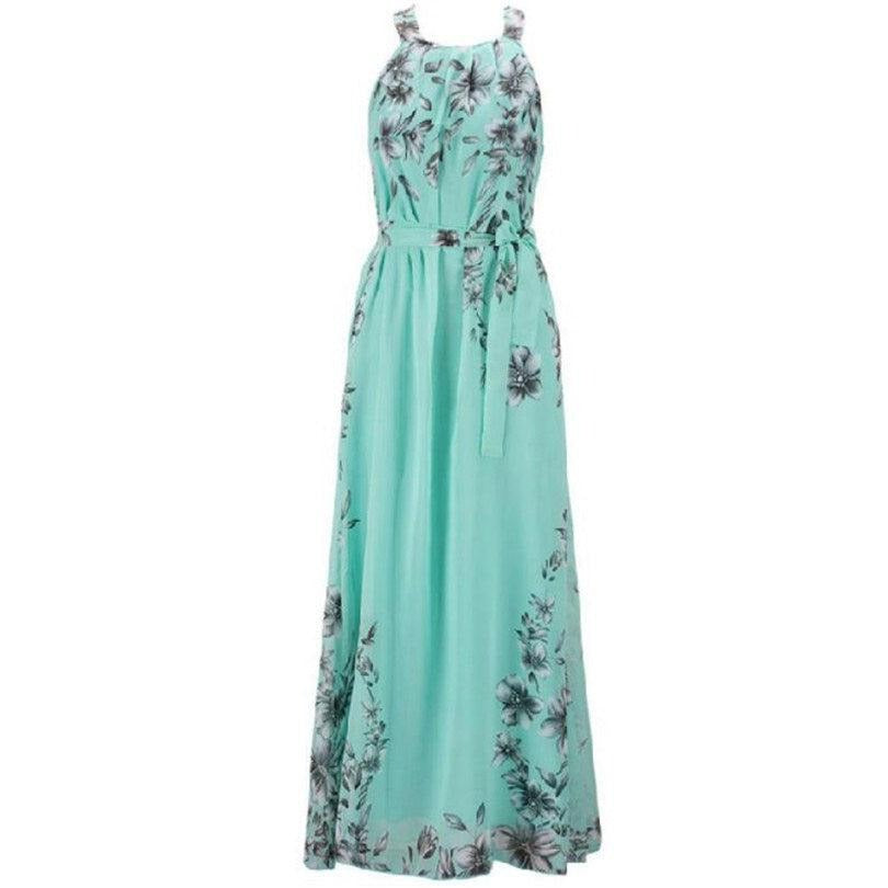 Elegant Belted Floral Print Maxi Dress