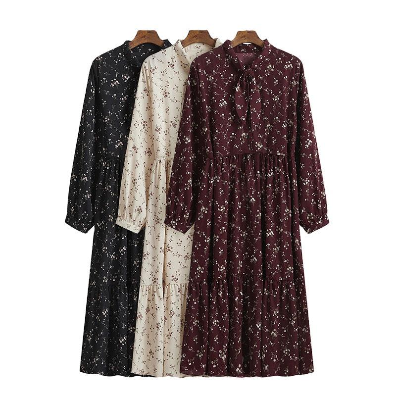 Floral Print Elastic Bust Lantern Sleeve Long Dress