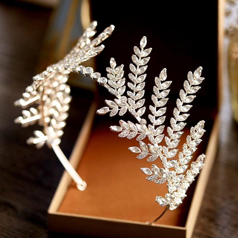 Luxury Clear Crystal Olive Branch Wedding Headband Tiara