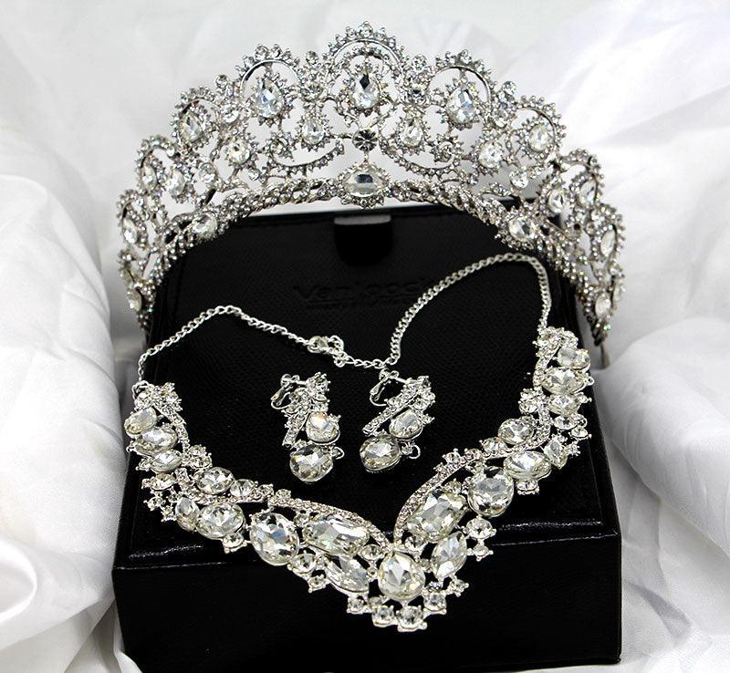 Gorgeous European Rhinestones Crystal Bridal Tiara Necklace Jewelry sets