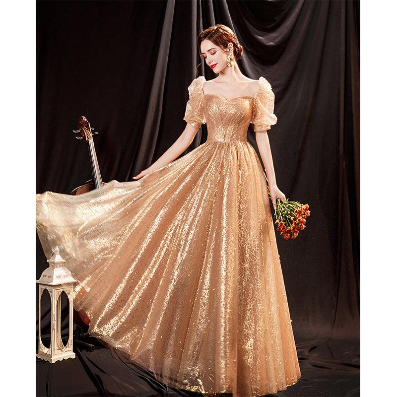 Golden Lace Sequins Evening Ball Gown