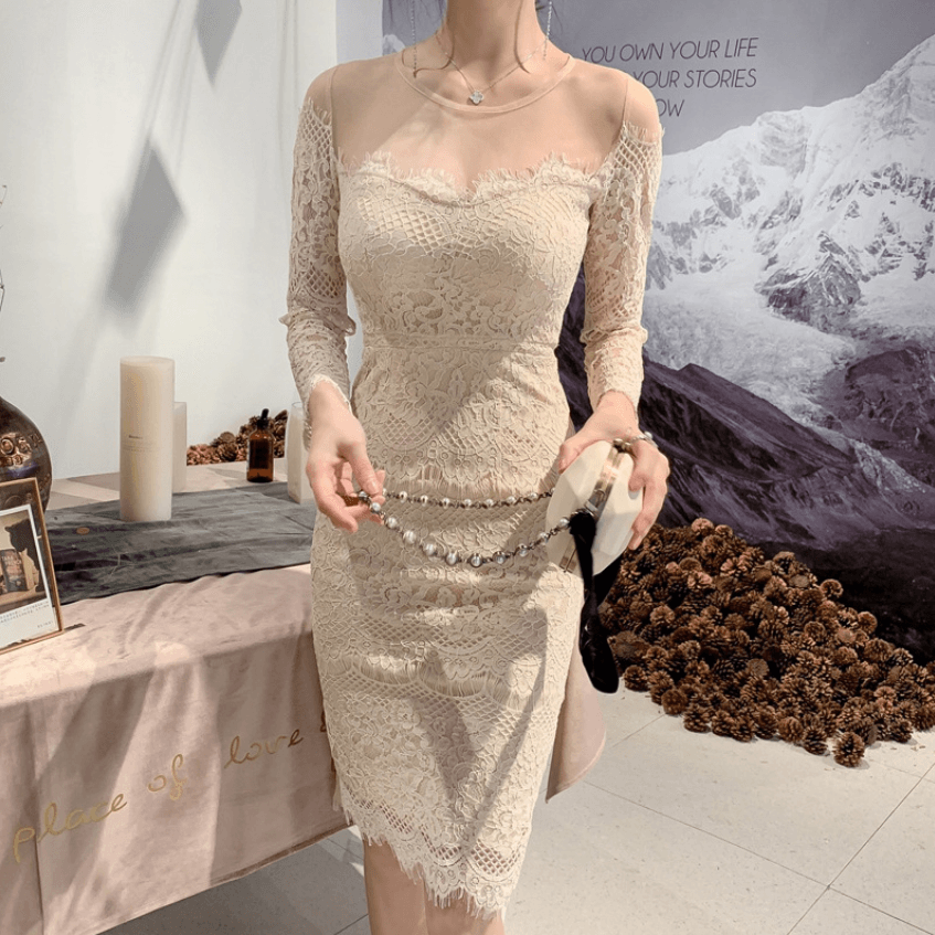 Crotchet Lace Square Neck Slimming Dress