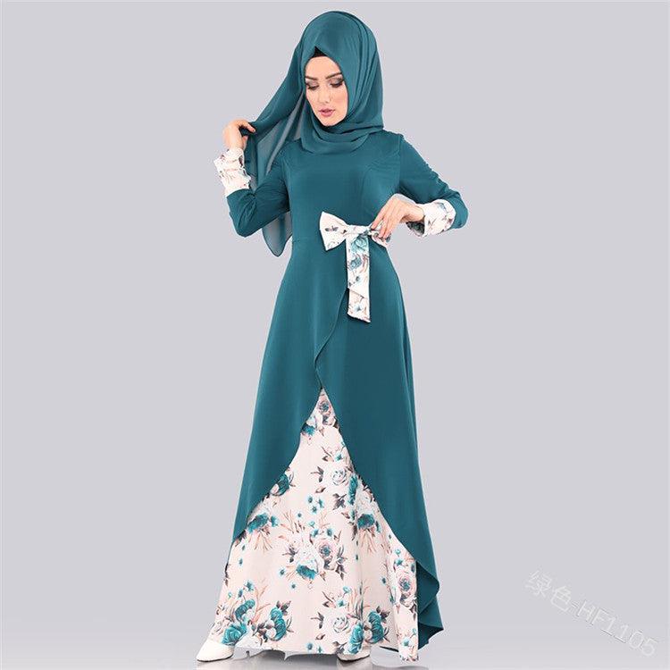 Vintage Floral Printed Abaya Maxi Dress