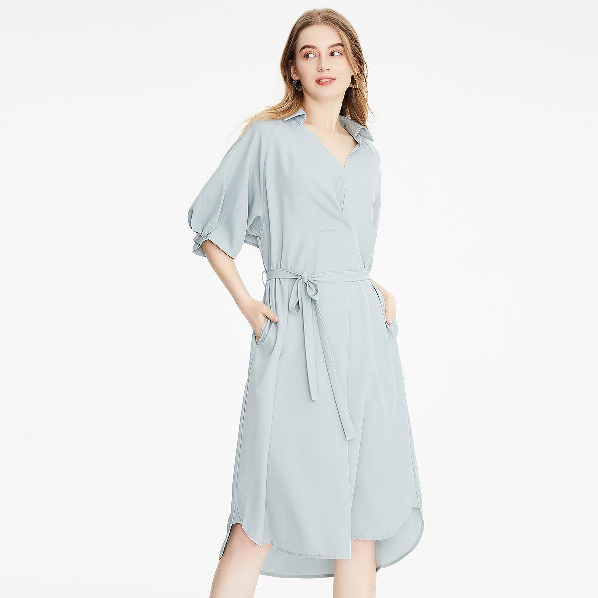 Simple v neck shortsleeved loose fit midi dress