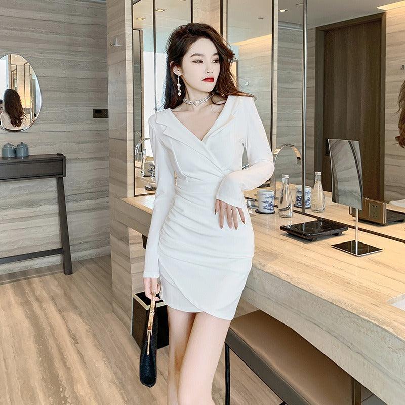 White Flare Sleeves Bandage Knitted Mini Dress