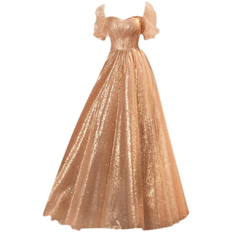 Golden Lace Sequins Evening Ball Gown