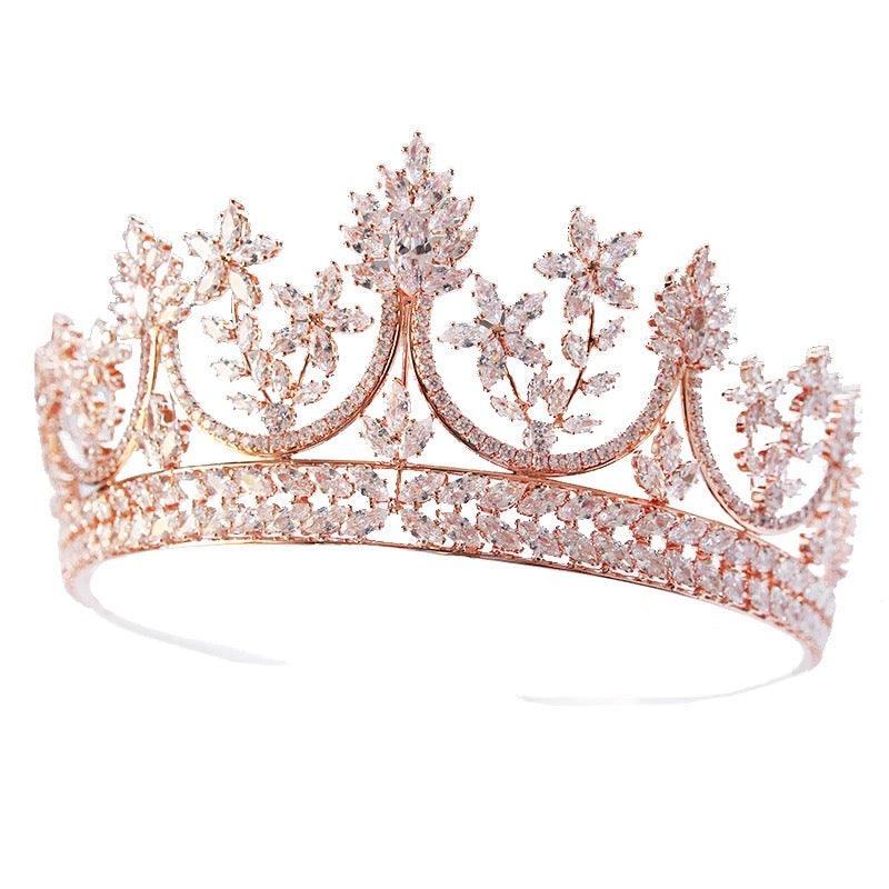 Rose Gold Plate Tiaras Crowns Crystal Bridesl Zircon Wedding Hair Accessories