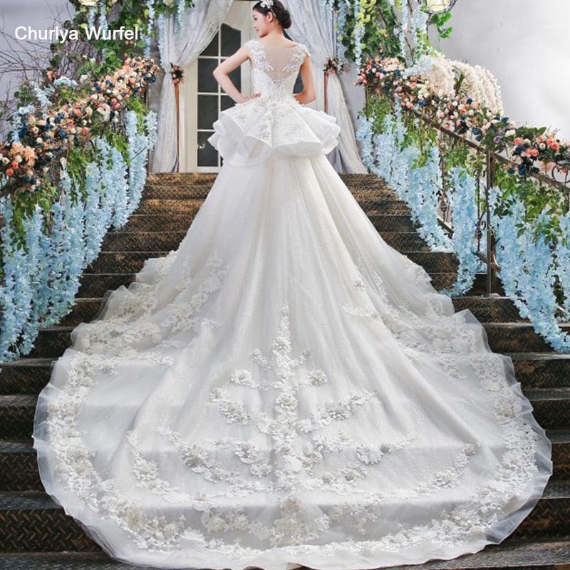 White Cathedral Royal Train Mermaid Wedding Dress