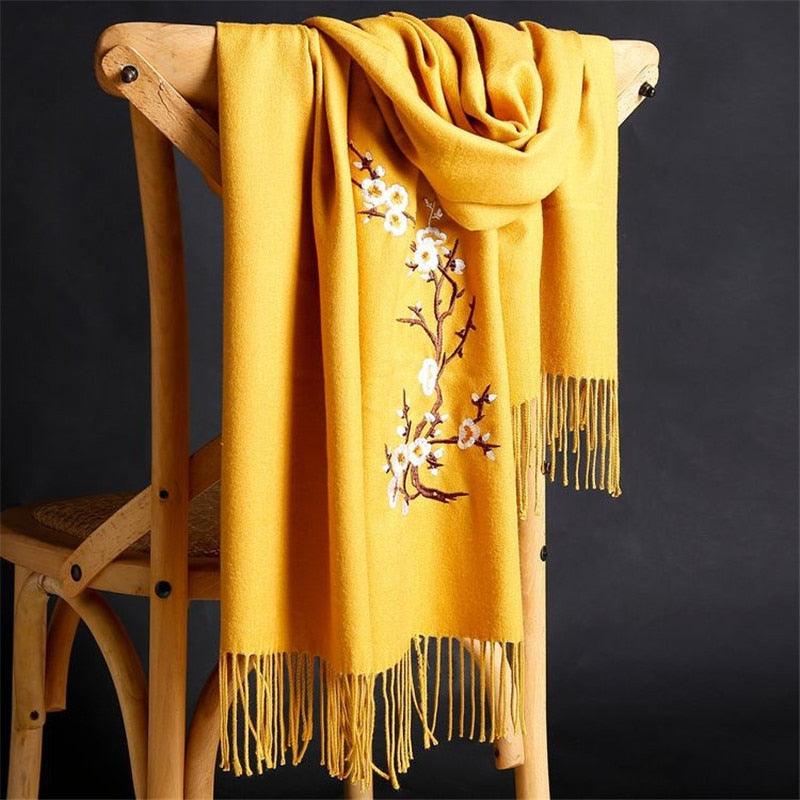 Soft Wool Pashmina Shawls Flower Embroidery Cashmere Scarf